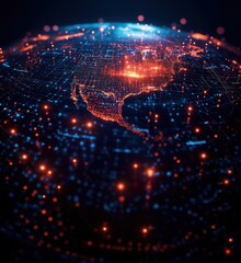 Poster - Digital globe visualization showcasing interconnected data points across North America
