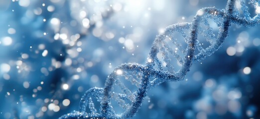 Poster - DNA double helix structure with sparkling blue background and bokeh effect