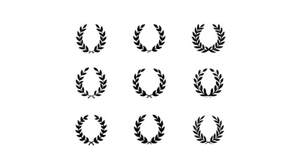 Fototapete - Nine black laurel wreath designs arranged on a white background  isolated on transparent background, no background
