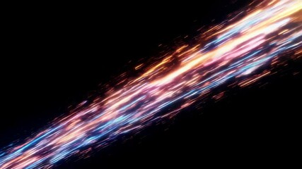 Poster - Dynamic speed lines and bright light particles travel through dark space. Futuristic abstract colorful motion background footage.