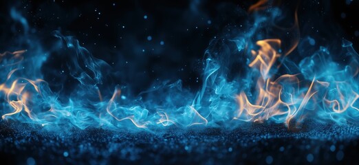 Poster - Blue and Orange Flames with Smoke on Dark Background for Dramatic Visual Effects