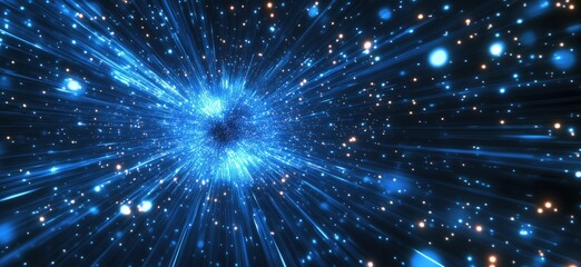 Poster - Stunning blue cosmic explosion with radiant light beams and sparkling stars