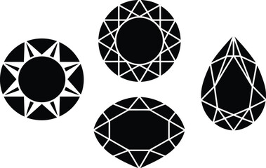 Poster - a monochrome illustration of four different diamond cut shapes on a white isolated background space