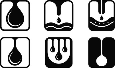 Poster - Six black and white square icons depicting various stages of a liquid drop falling or being contained