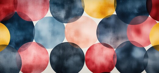 Poster - Colorful abstract circles pattern with watercolor texture in red, blue, yellow, and pink