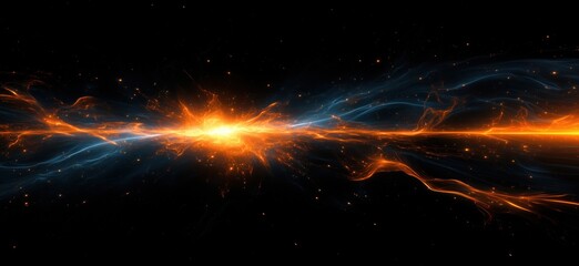 Poster - Cosmic energy explosion with vibrant orange and blue swirling patterns in space