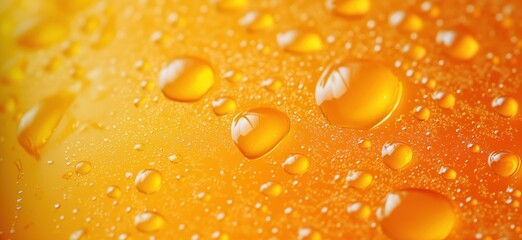 Poster - Close-up of water droplets on vibrant orange surface with smooth texture