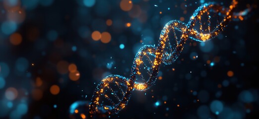 Poster - 3D representation of DNA double helix with glowing particles and bokeh effect