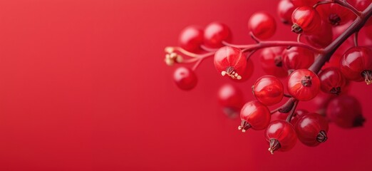 Poster - Vibrant red currant berries on branch against smooth red background