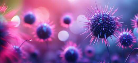 Poster - Colorful abstract representation of virus particles with vibrant lighting effects