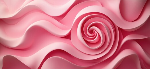 Poster - Elegant pink rose made of flowing fabric waves in soft pastel tones