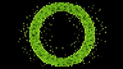 Poster - Green pixelated circle minimal abstract geometric background. Seamless looping pixel art motion design. Video animation Ultra HD 4K 3840x2160