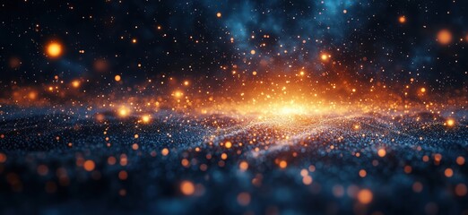 Poster - Stunning cosmic landscape with glowing particles and vibrant colors in deep space
