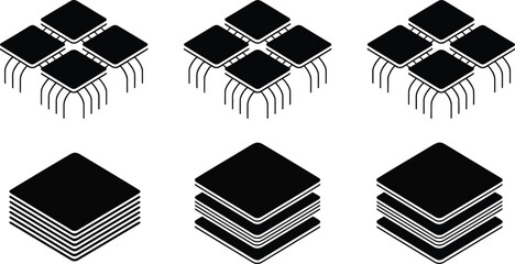 Poster - Isometric illustration of black square chips and stacked squares on a white background design layout