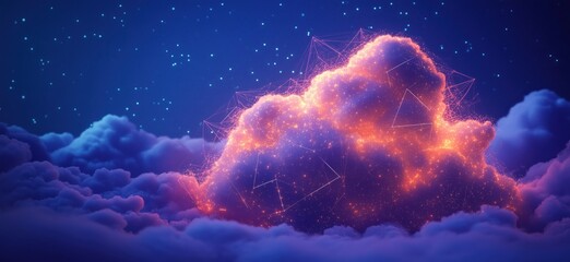 Poster - Glowing Digital Cloud Surrounded by Stars in Night Sky