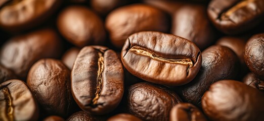 Poster - Close-up of roasted coffee beans showcasing rich textures and colors