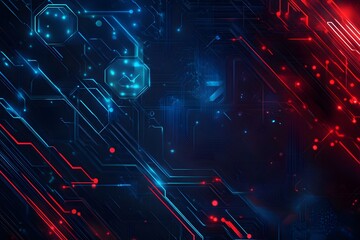 Poster - Abstract technology background with blue and red light lines, vector illustration design. Digital futuristic concept banner for internet connection, 
