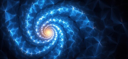 Poster - Blue spiral galaxy with glowing stars and intricate geometric patterns