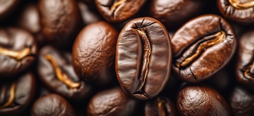 Poster - Close-up of roasted coffee beans showcasing rich textures and deep brown colors