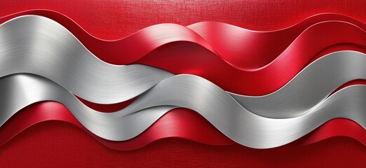 Poster - Elegant red and silver wavy ribbons on textured background for festive designs