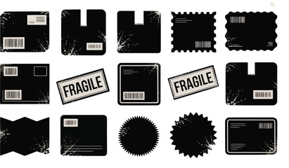 Poster - A collection of black shipping labels and fragile stickers on a white background design layout