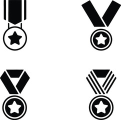 Poster - Six black and white star medals with different ribbons displayed on a white background in a grid format