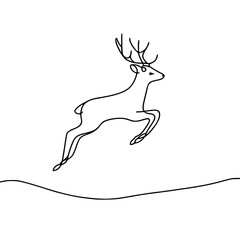 Aufkleber - Single line outline vector of jumping deer over snow on minimal background