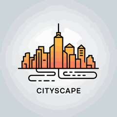 Aufkleber - Stylized cityscape illustration depicting urban buildings with modern design elements in orange gradient color scheme perfect for logos and branding