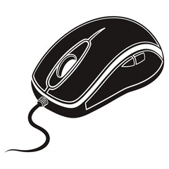 Poster - Black and white graphical representation of a computer mouse with cable