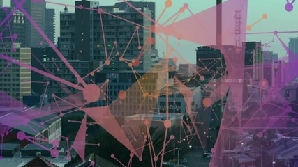 Poster - Network overlay emerging at edges, forming nodes, lines, triangles visualizing data dissolving back