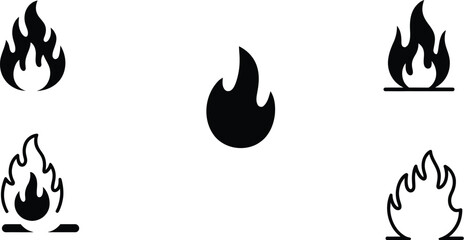 Poster - A set of eight black and white minimalist flame icons arranged in a rectangular grid pattern