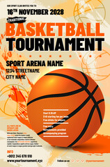 Wall Mural - basketball tournament invitation flyer with ball and sample text