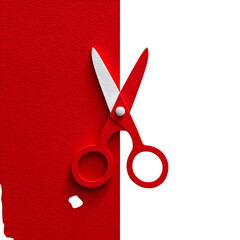 Poster - Red Scissors In 3d Style On White And Red Background Clipart, high resolution digital graphic illustration for web and print use with clean background perfect for ads social media banners