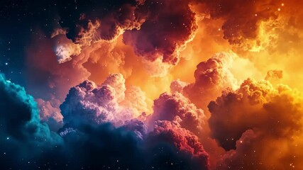 Dramatic clouds formation in vibrant orange and blue colors, space and nature background.