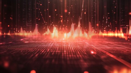 Poster - Abstract Digital Sound Waves with Vibrant Red and Orange Glow Effects