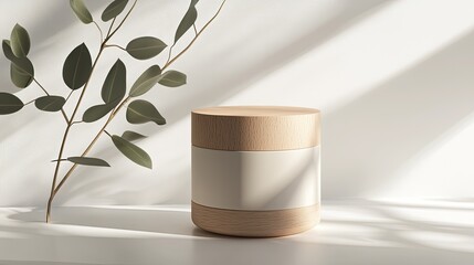 Poster - Stylish Minimalist Container with Natural Wood and Plant Accent