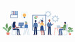 © Abdul - Illustration of people in an office setting presenting a chart with gears and working at desks