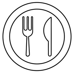 Poster - Simple line drawing of plate fork and knife restaurant icon