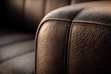 Poster - Luxurious leather armrest revealing intricate textures and shadows in a contemporary living space, embracing minimalist elegance and comfort