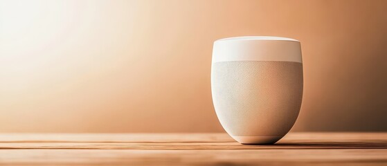 Poster - Elegant container on wooden surface. Plain background with smooth gradient. White upper part. Gold texture details on the lower section. Studio scene.