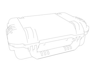Poster - A black and white drawing of a case with a white handle. The case is rectangular and has a white lid
