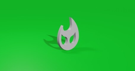 Poster - Isolated realistic white fire symbol front view with shadow. 3d illustration on green chroma key background