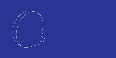 Poster - The outline of a large tape measure symbol made of white lines on the left. 3D view of the object in perspective. Vector illustration on indigo background