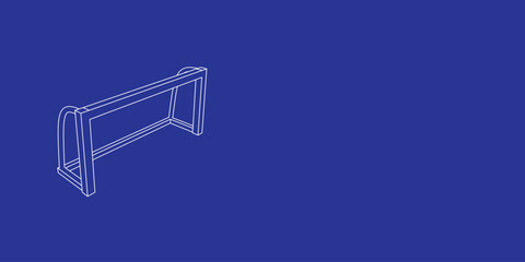 Poster - The outline of a large football goal symbol made of white lines on the left. 3D view of the object in perspective. Vector illustration on indigo background