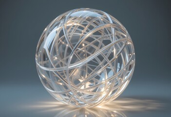 Poster - Abstract Glass Sphere Image, A Translucent Orb With Soft Lighting Creates Reflective Surfaces. Complex Patterns Form Intricate Curves, A Stunning Visual. Use This Image Today.