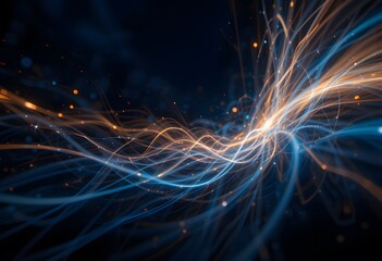 Fototapete - Dynamic Light Streaks Against Dark Backdrop Evoke Speed And Technological Advancement, Representing Moving Energy Flow. Abstract Glowing Lines Create Vibrant Atmospheric Effects, Suggesting Innovation