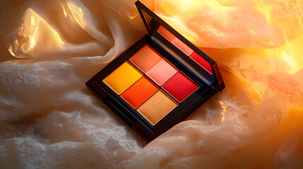 Poster - Orange Red Yellow Gradient Highlighter Palette on White Lace Fabric