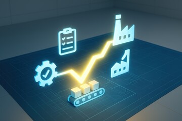 Poster - Industrial Growth Concept with Icons and Graph on Blue Background for Business and Technology Strategy