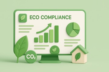 Poster - Eco Compliance Dashboard with Growth Chart and Environmental Elements in Pastel Green Design