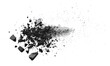 © aura studio - Black chalk pieces explode with dust, flying effect isolated on white, clipping path, cutout, vector illustration, artistic powder burst, dry pigment scatter, classroom supplies.